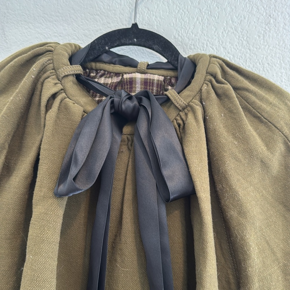 Adam Lippes Olive Green Cape with Black Tie - Picture 4 of 7